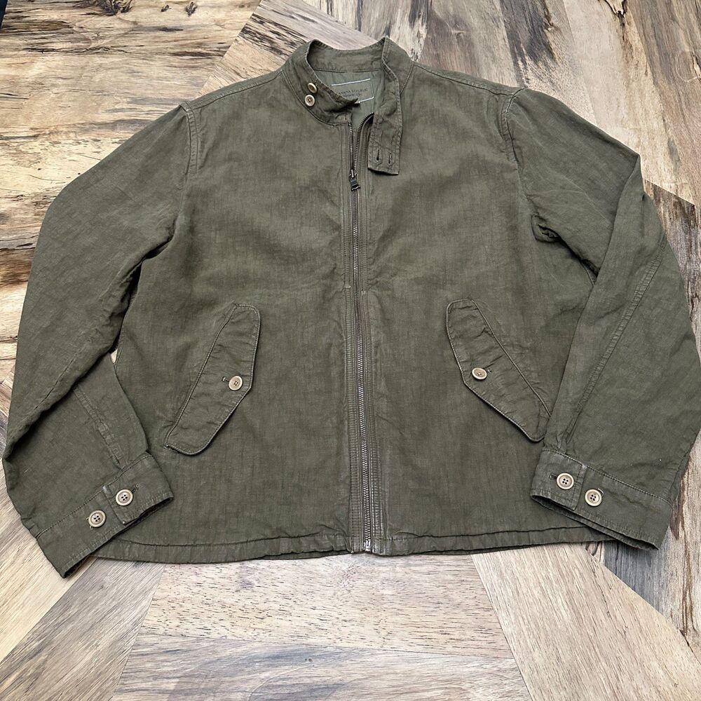 VTG 00s Y2K Banana Republic Garment Dyed Olive Green Linen Field Jacket Men's XL - Picture 14 of 15